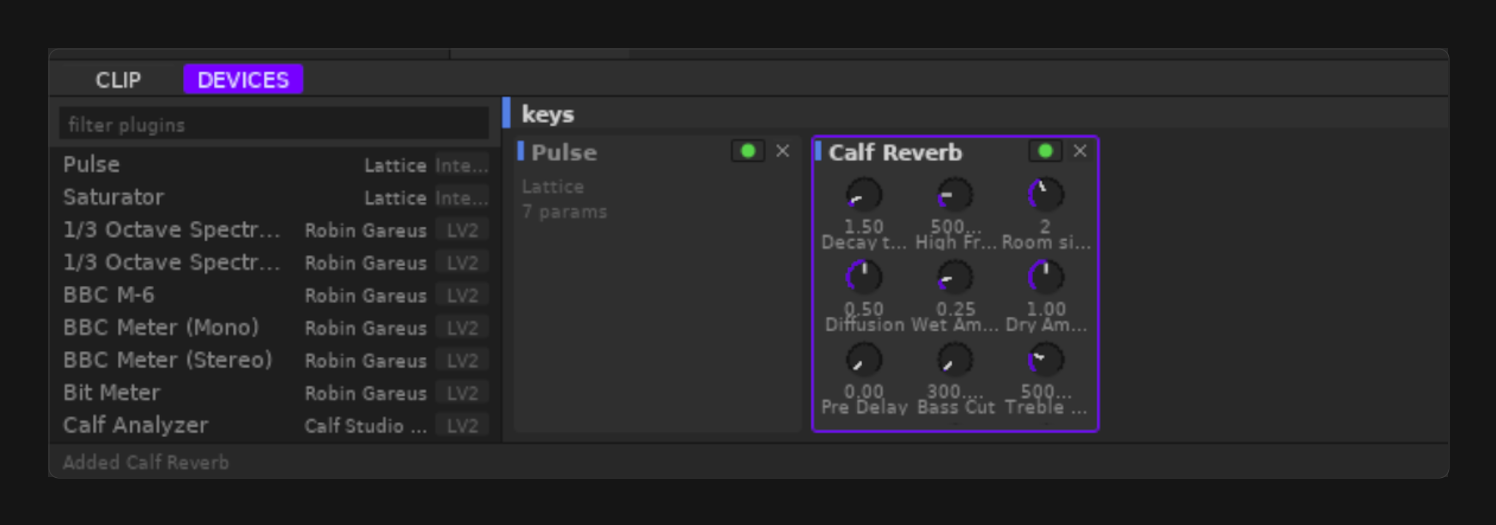 Build a device chain with instruments and effects.